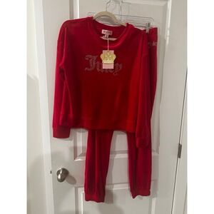 Juicy Couture Velour 2 Piece Set Top and Pants Red New with Tags Lounge Set $199